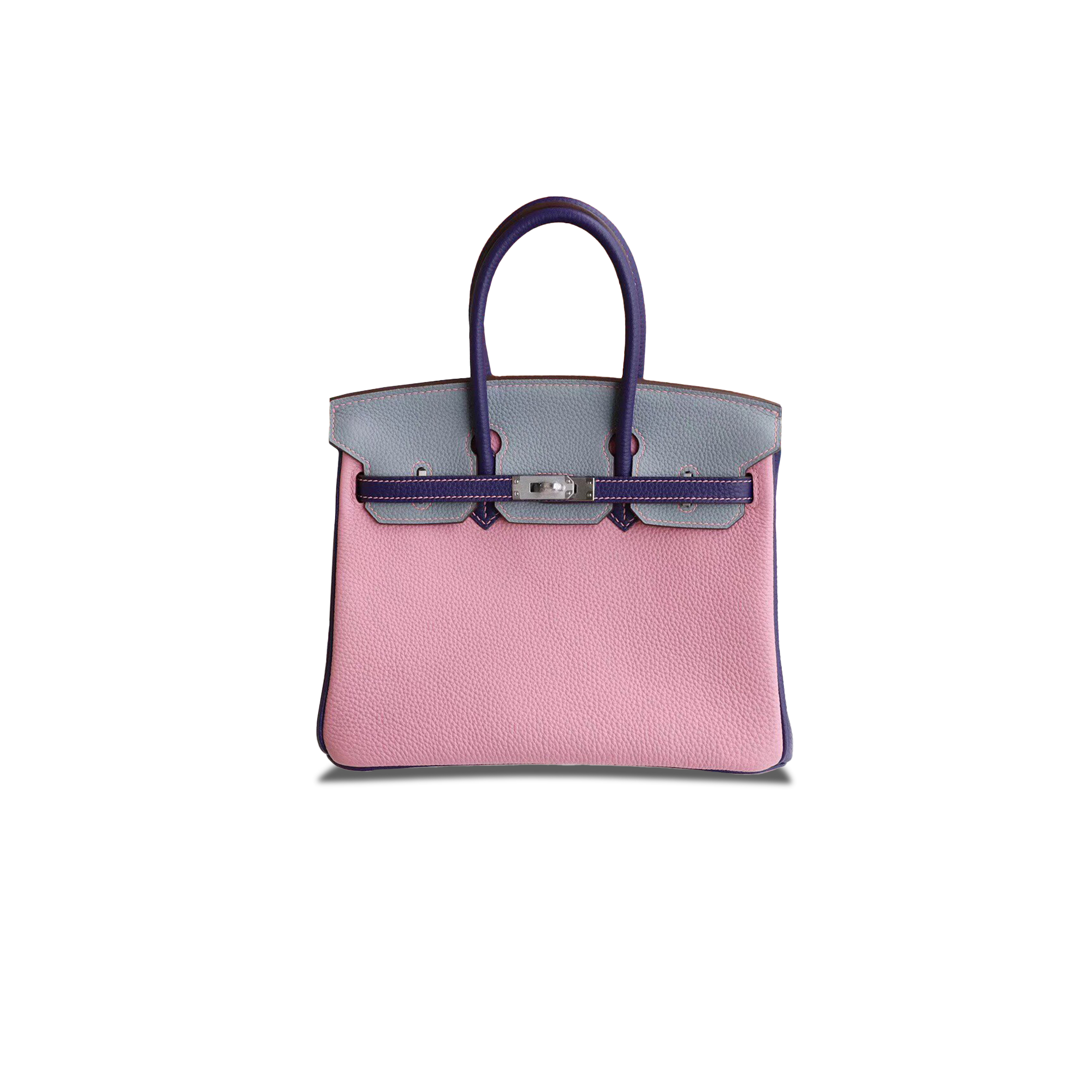 HERMÈS MASTER BIRKIN 25 TOGO LEATHER LINEN BLUE SWALLOWTAIL PURPLE MILKSHAKE PINK SILVER BUCKLE BAG H028365CC08 (25*20*13cm)